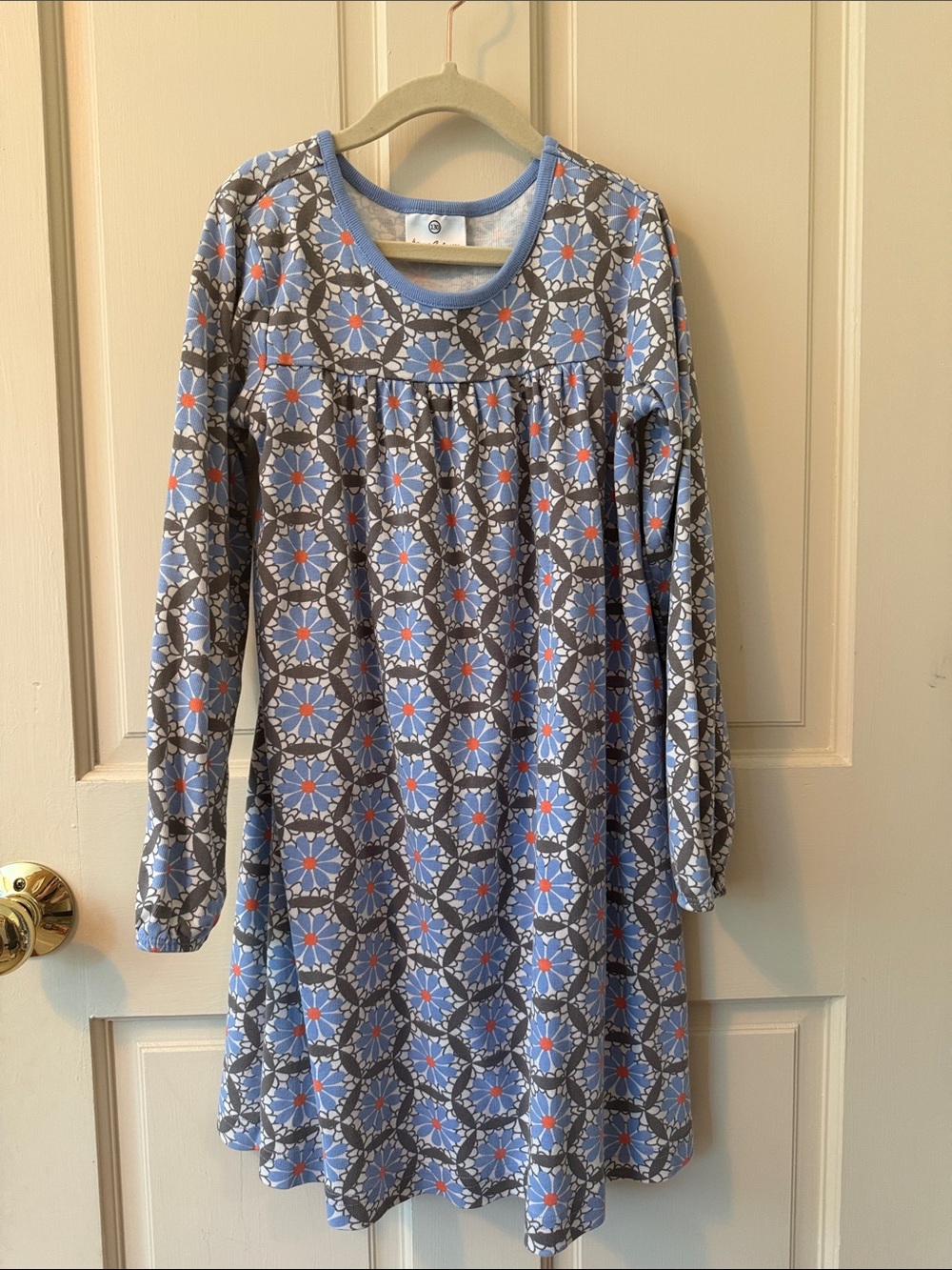 Hanna Andersson Blue Floral-Patterned Long Sleeve Dress